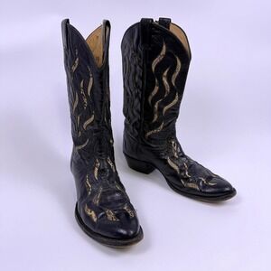 Vintage Remington El Paso Cowboy Boots Men's Size 10.5 D Snakeskin Flame Inlays